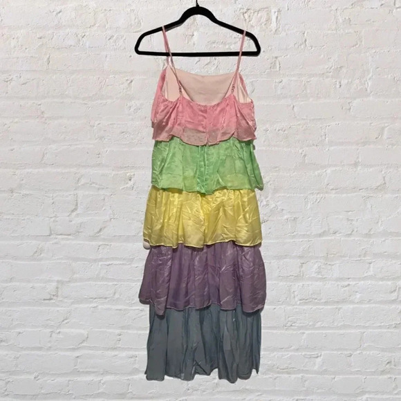 OLIVIA RUBIN Cici Tiered Silk Maxi Dress In Rainbow Neapolitan Colorblock - Size - Picture 6 of 12